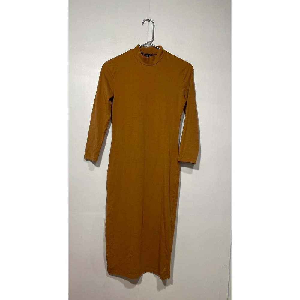 Forever 21 brown Bodycon dress mock neck size Medium Long Sleeve Neutral Trendy